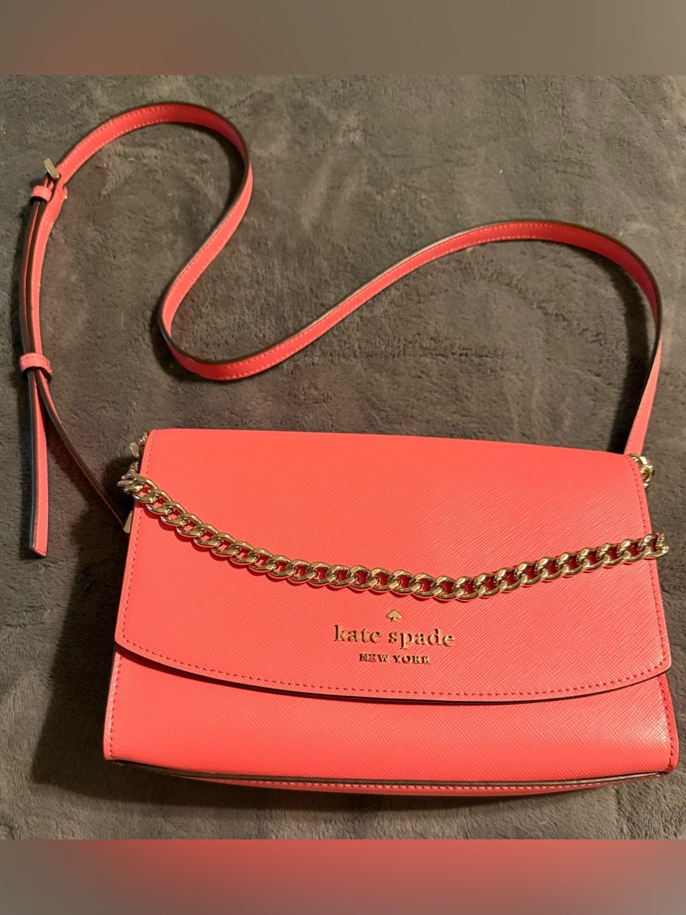 Kate Spade Coral Leather Crossbody/Clutch with Gold Chain
